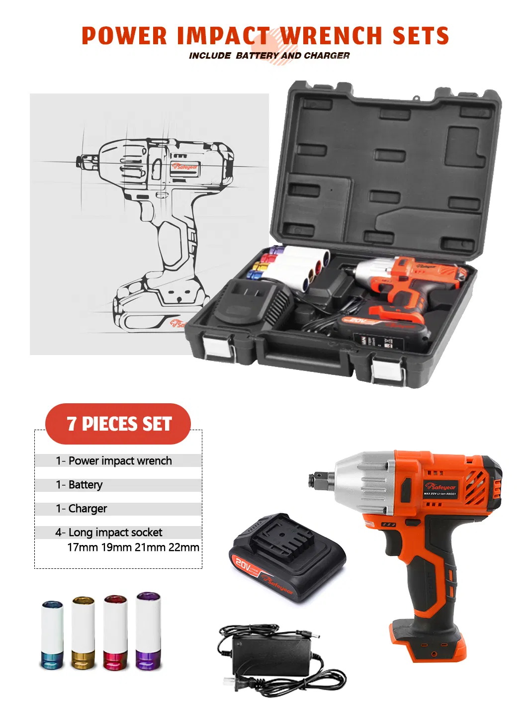 20V 330nm Custom Wholesale Wrench Cordless Impact Hardware Power Tools