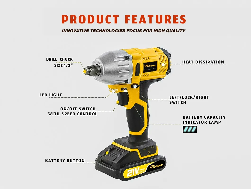 21V 330n. M Durable Electric Drills Hardware Set Torque Power Tools Impact Wrench