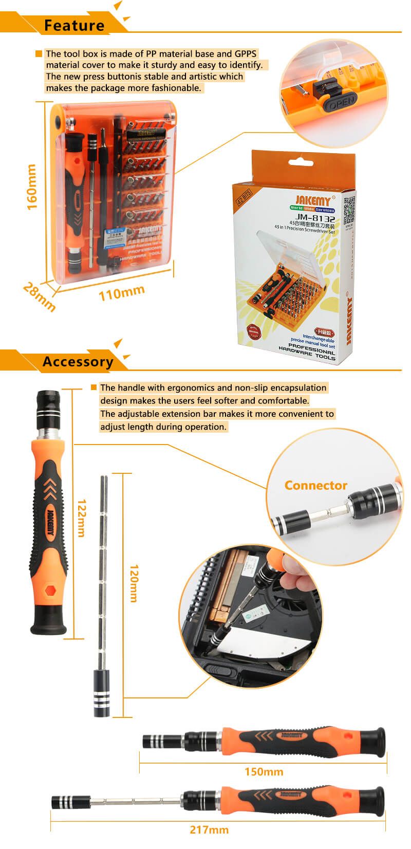 Jakemy Hot Wholesale 45 in 1 Precision Screwdirver Hardware Tools Kit Set