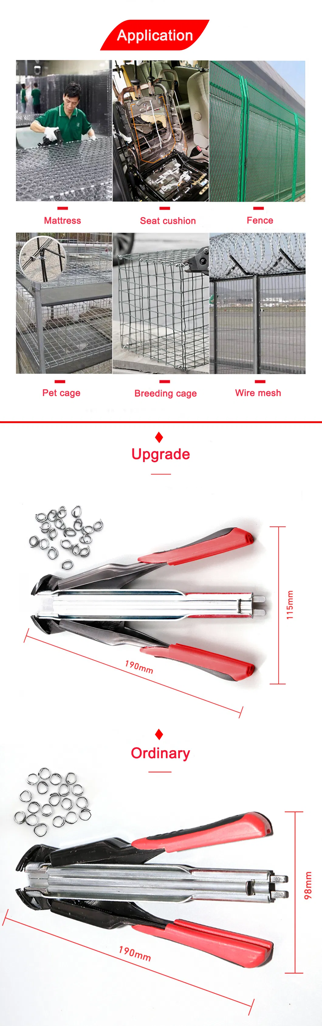 Straight Hog Ring Pliers Kit Auto Upholstery Installation Tool for Pet Cage